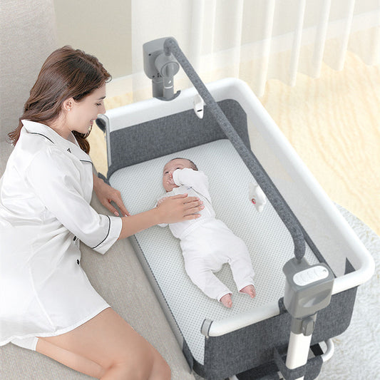 Portable Baby Bed Electric Bassinet Splicing Bed Foldable Newborn Baby Bedside Bed Baby Bed